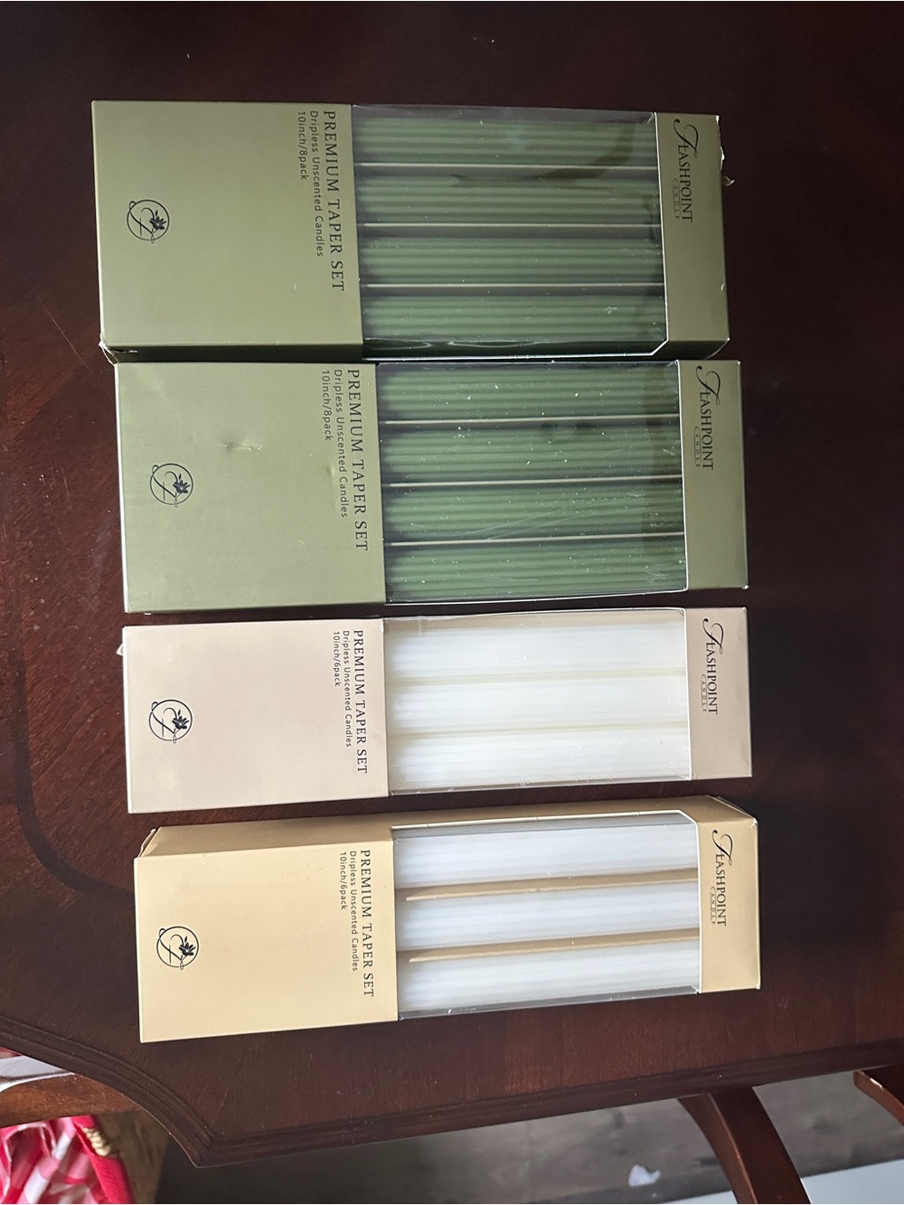 4 Packages Premium Taper Candle Set - Green & White